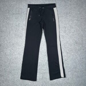 Bebe SweatPants Womens XS Black White Mesh Stripe Rhinestone Y2K bootcut flared